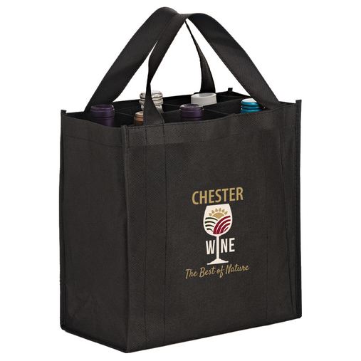 Custom Logo Wine Tote Bag - 6 Bottle Non-Woven Tote w/ Removable Divider (11"x7"x12") - Color Evolution - VINER6-CE